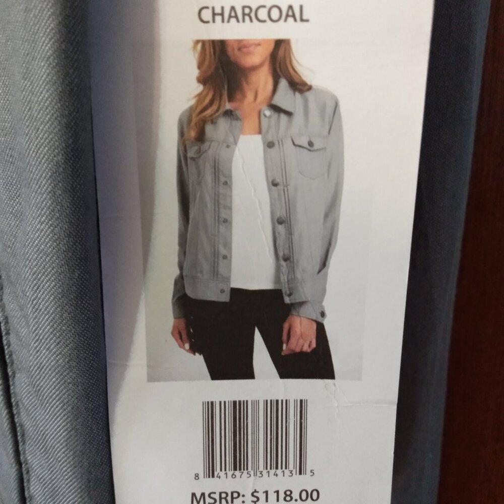 Tahari Tensel Pin Tuck Jacket Women’s Charcoal Snap Closure Pockets ~ New
